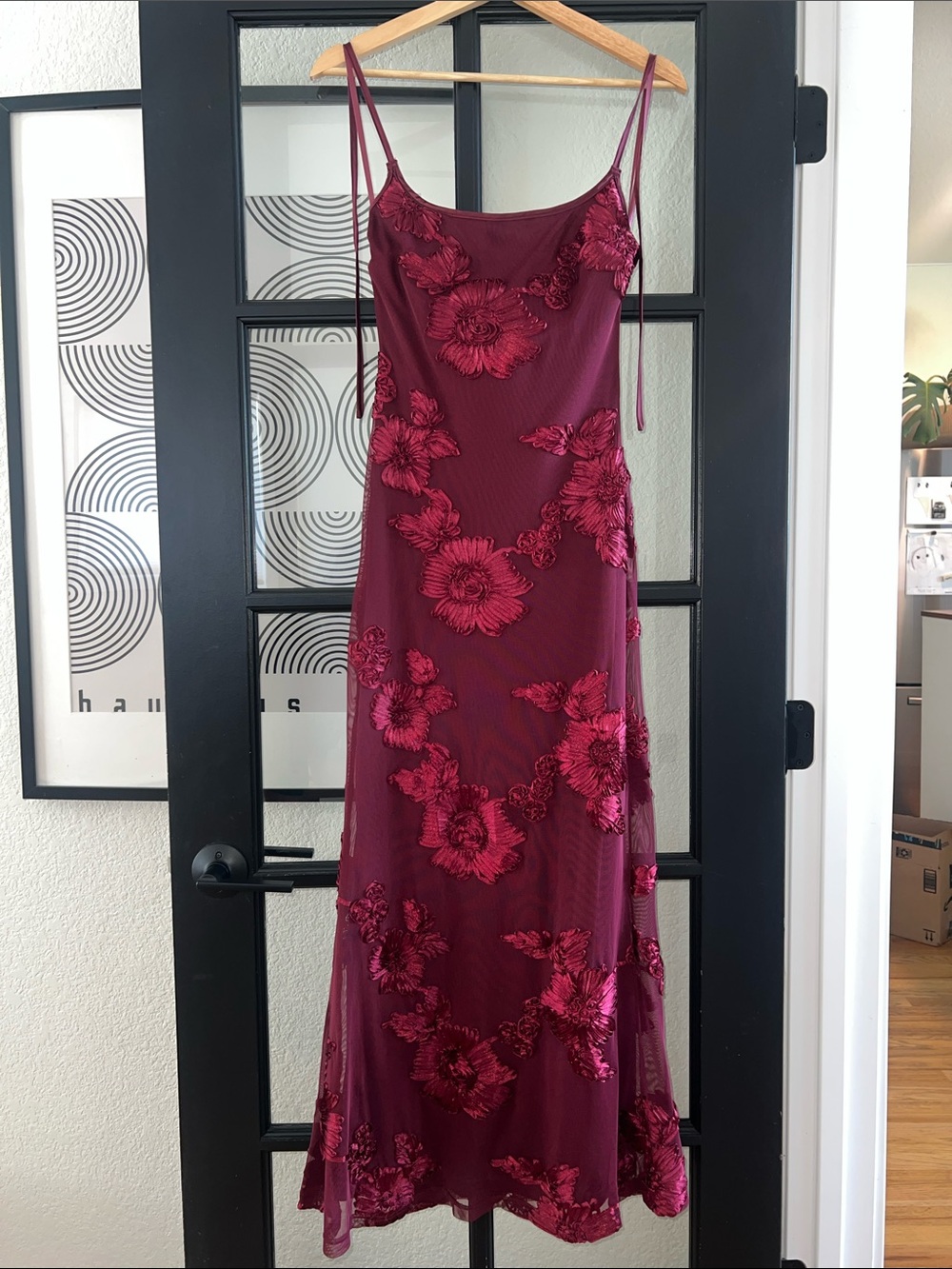 Kaela Tied Shoulder Maxi Dress Embellished Wine